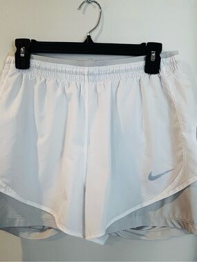 Nike White and Light Gray Athletic Running Shorts
